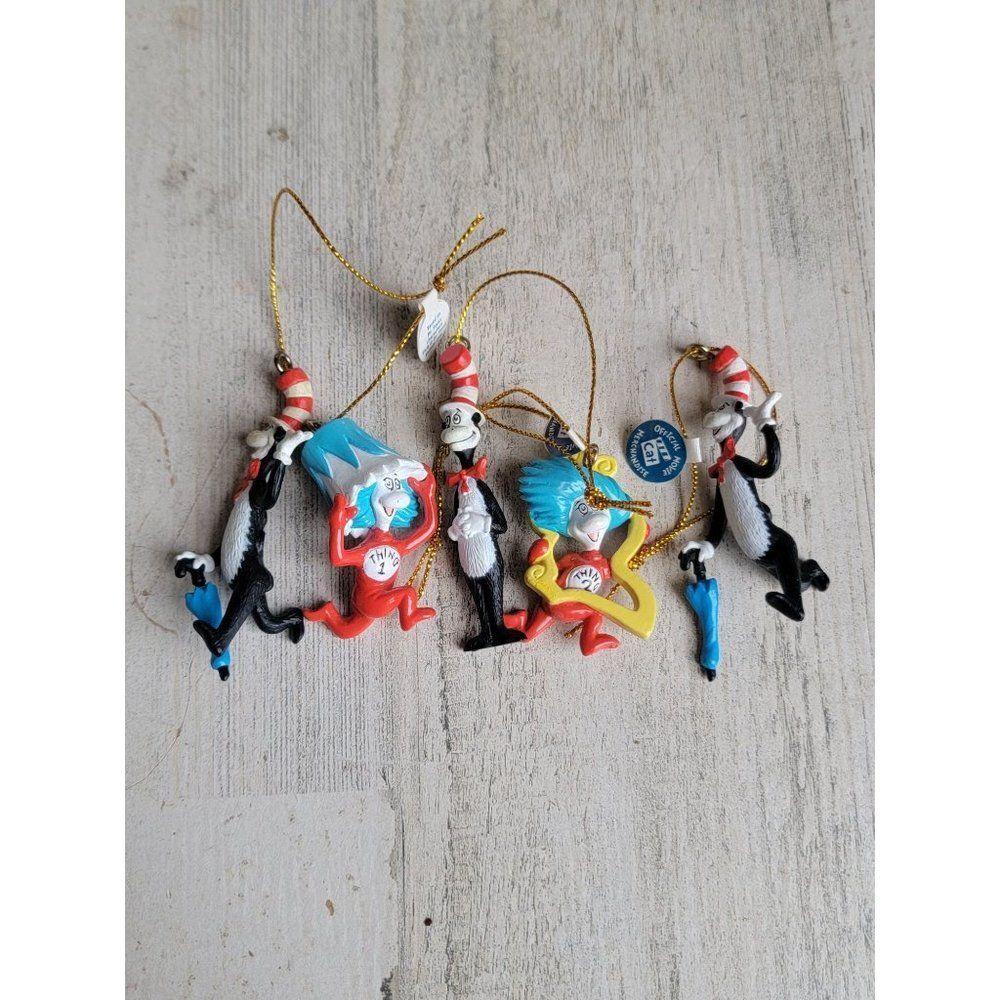 Vintage official movie cat in hat‎ Dr Seuss Thing 1 Thing 2 mini ornament Xmas